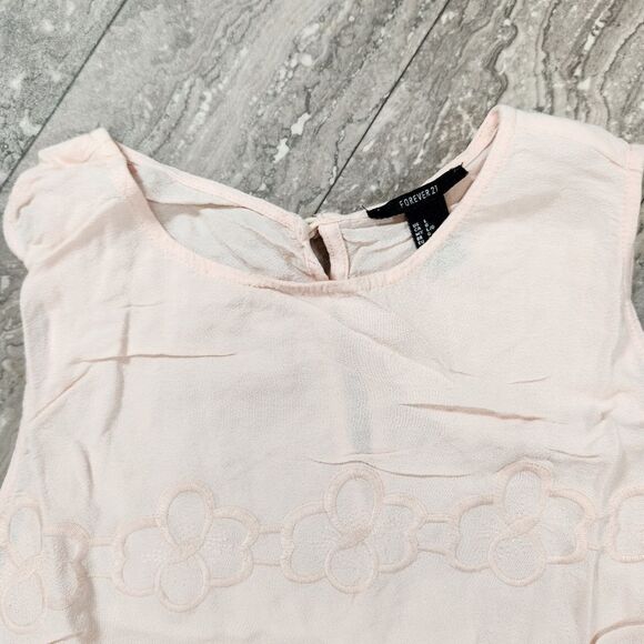 🇬🇪🍑Forever 21 Light Pink Floral Print Embroidered Lace Sleeveless Top Large - Picture 3 of 9